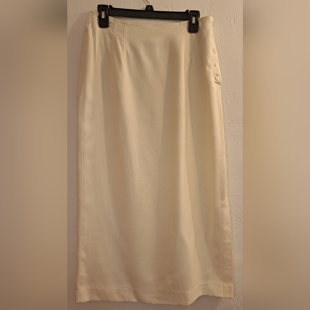 Liz Claiborne Vtg Crm Pencil Skirt 12 Made in Ireland Professional Quiet Luxury